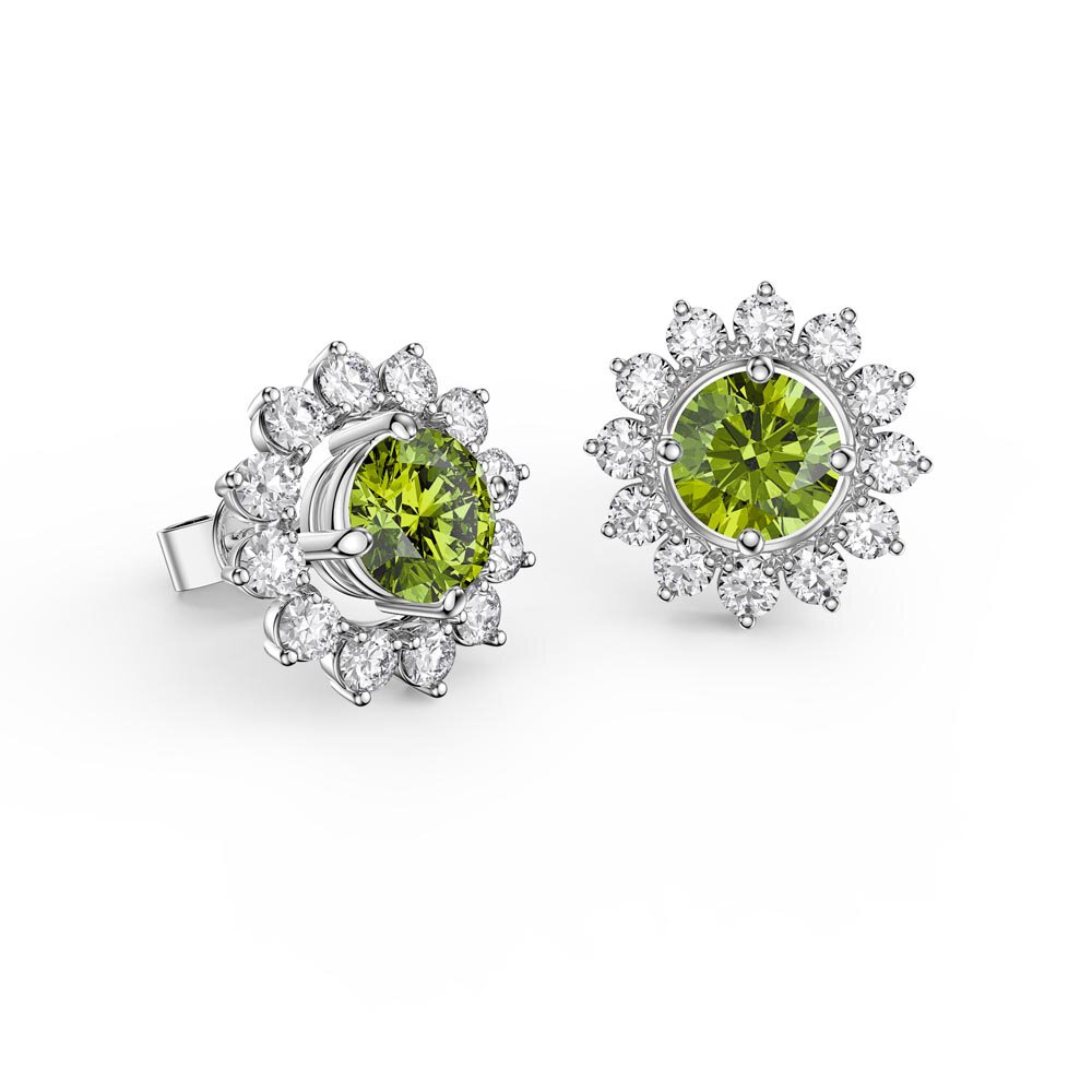 Fusion 1ct Peridot 9ct White Gold Stud Earrings Starburst Halo Jacket Set #2