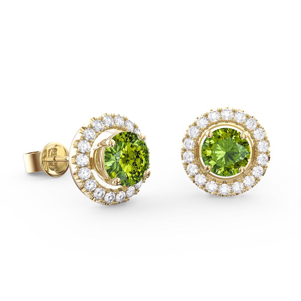 Charisma 1ct Peridot 9ct Yellow Gold Stud Earrings Halo Jacket Set #2