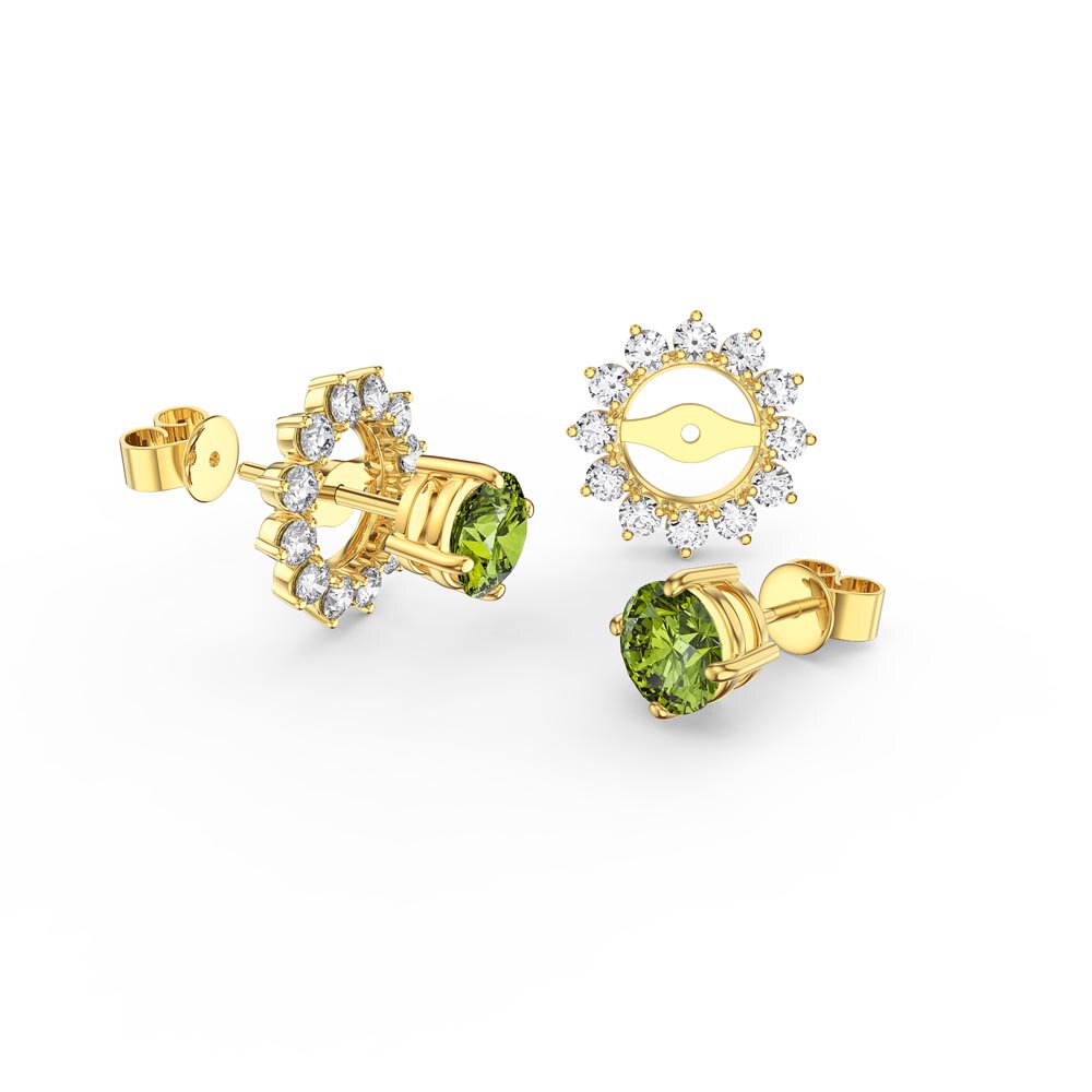 Fusion 1ct Peridot 9ct Yellow Gold Stud Earrings Starburst Halo Jacket Set