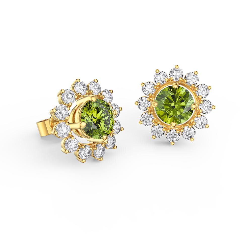 Fusion 1ct Peridot 9ct Yellow Gold Stud Earrings Starburst Halo Jacket Set #2