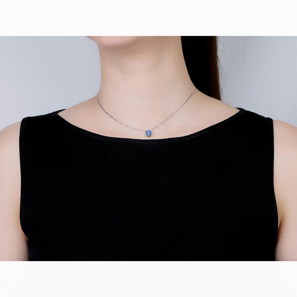 Infinity 1.0ct Sapphire Solitaire Platinum plated Silver Bezel Pendant #2