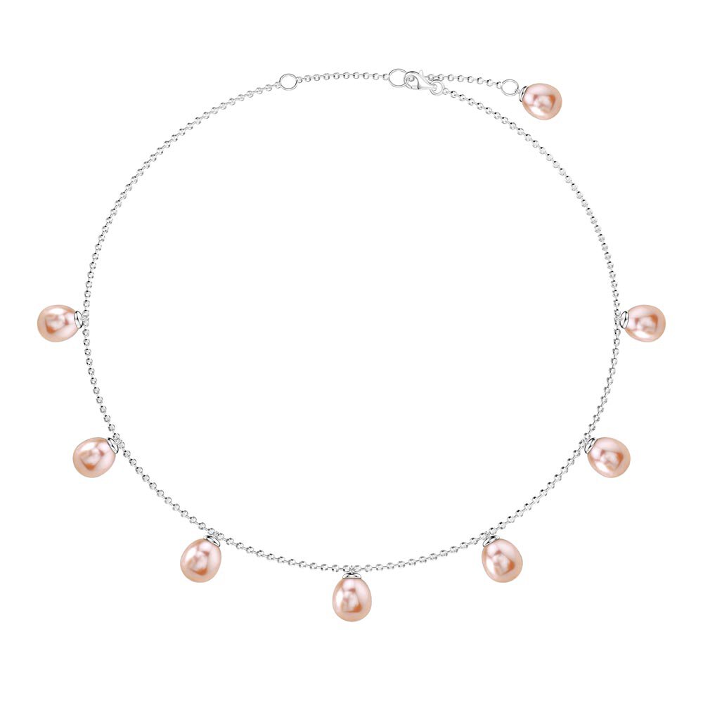 Venus Pink Pearl Platinum plated Silver Drop Choker Necklace