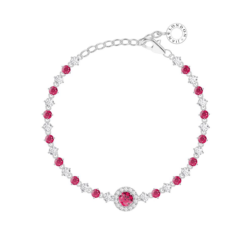 Fusion Ruby Lab Diamond Halo 9ct White Gold Tennis Bracelet