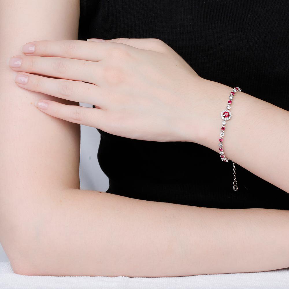 Fusion Ruby Lab Diamond Halo 9ct White Gold Tennis Bracelet #2