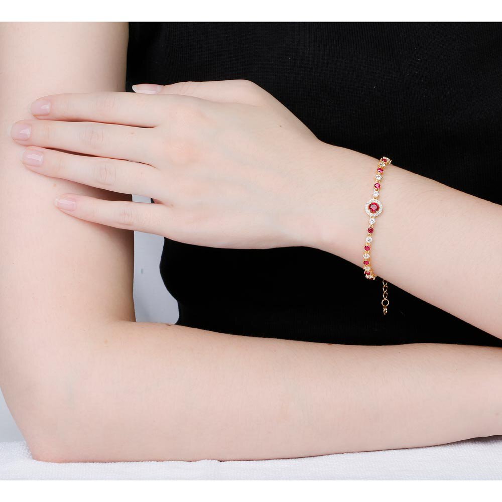 Fusion Ruby Halo 18ct Gold Vermeil Tennis Bracelet #2