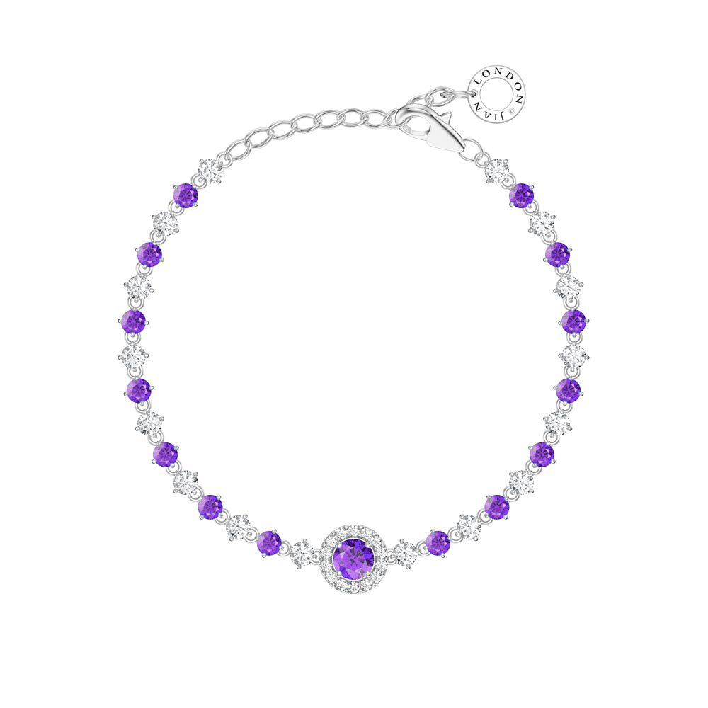 Fusion Amethyst Moissanite Halo 18ct White Gold Tennis Bracelet