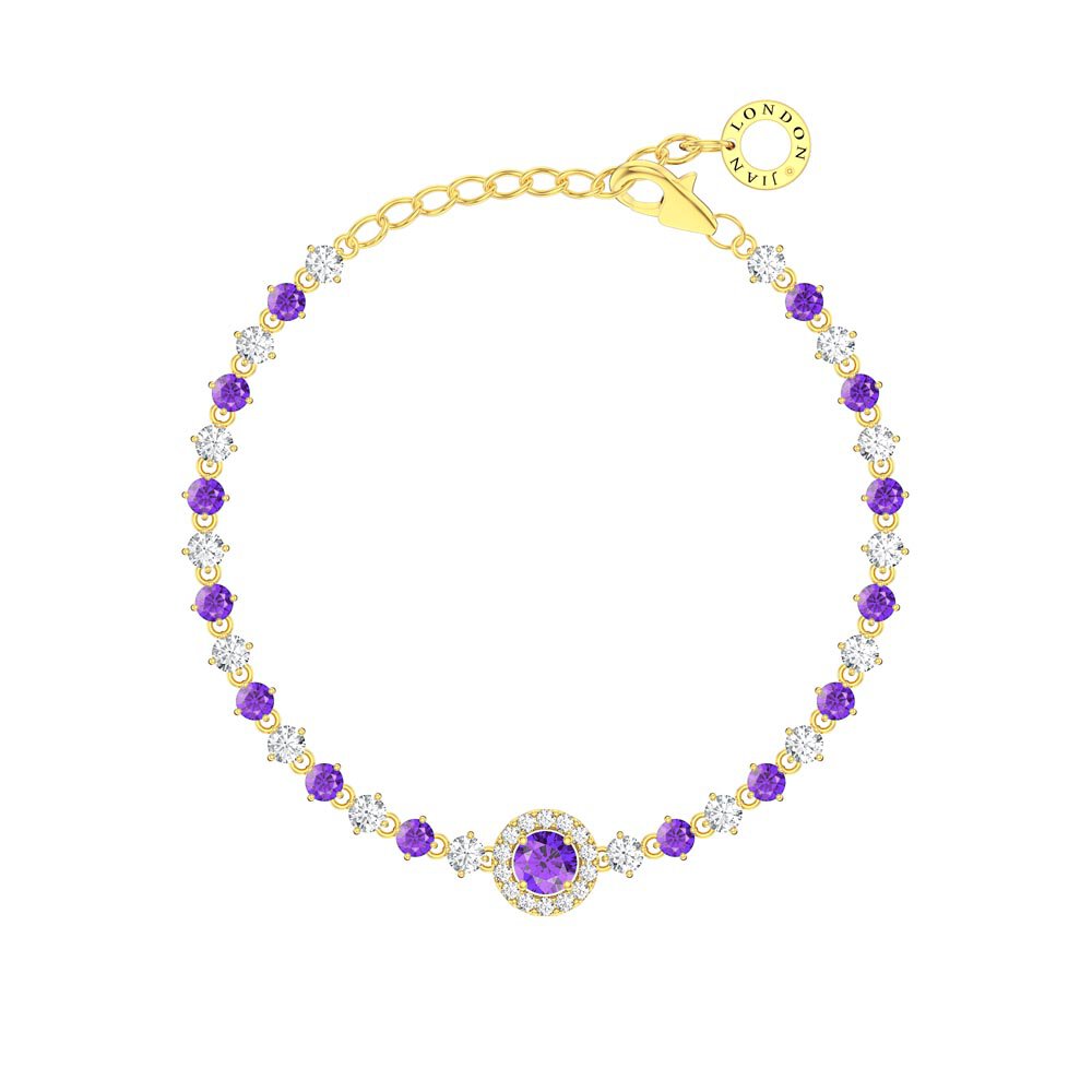 Fusion Amethyst Lab Diamond Halo 9ct Yellow Gold Tennis Bracelet