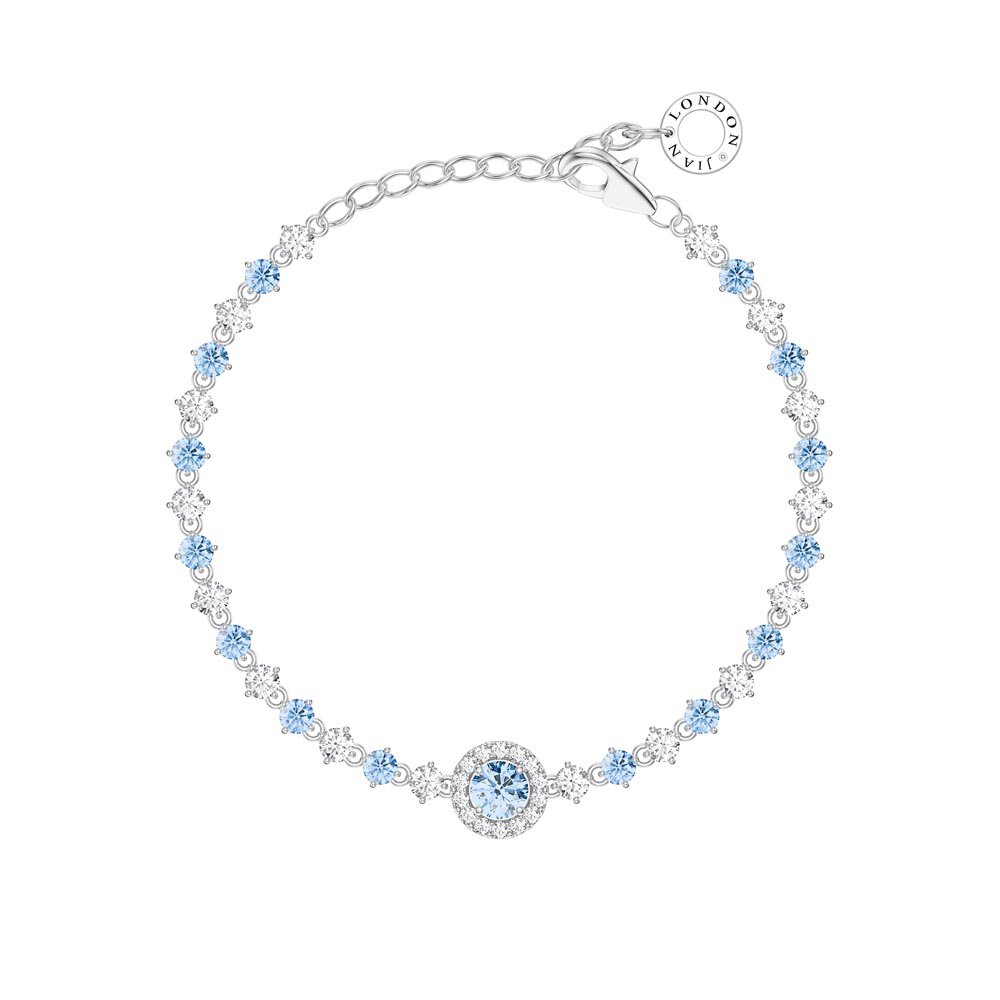 Fusion Aquamarine Lab Diamond Halo 18ct White Gold Tennis Bracelet