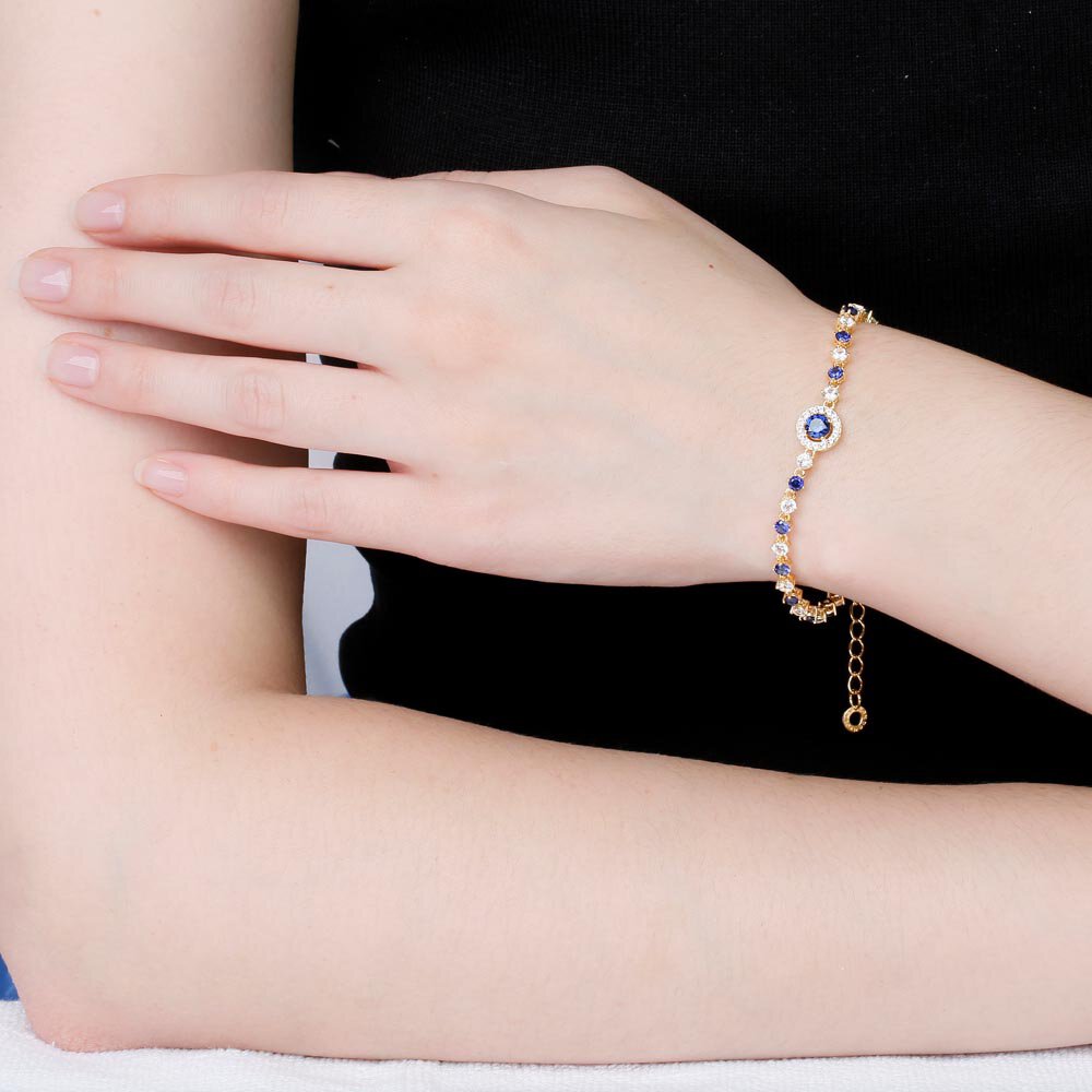 Fusion Sapphire Moissanite Halo 18ct Yellow Gold Tennis Bracelet #2