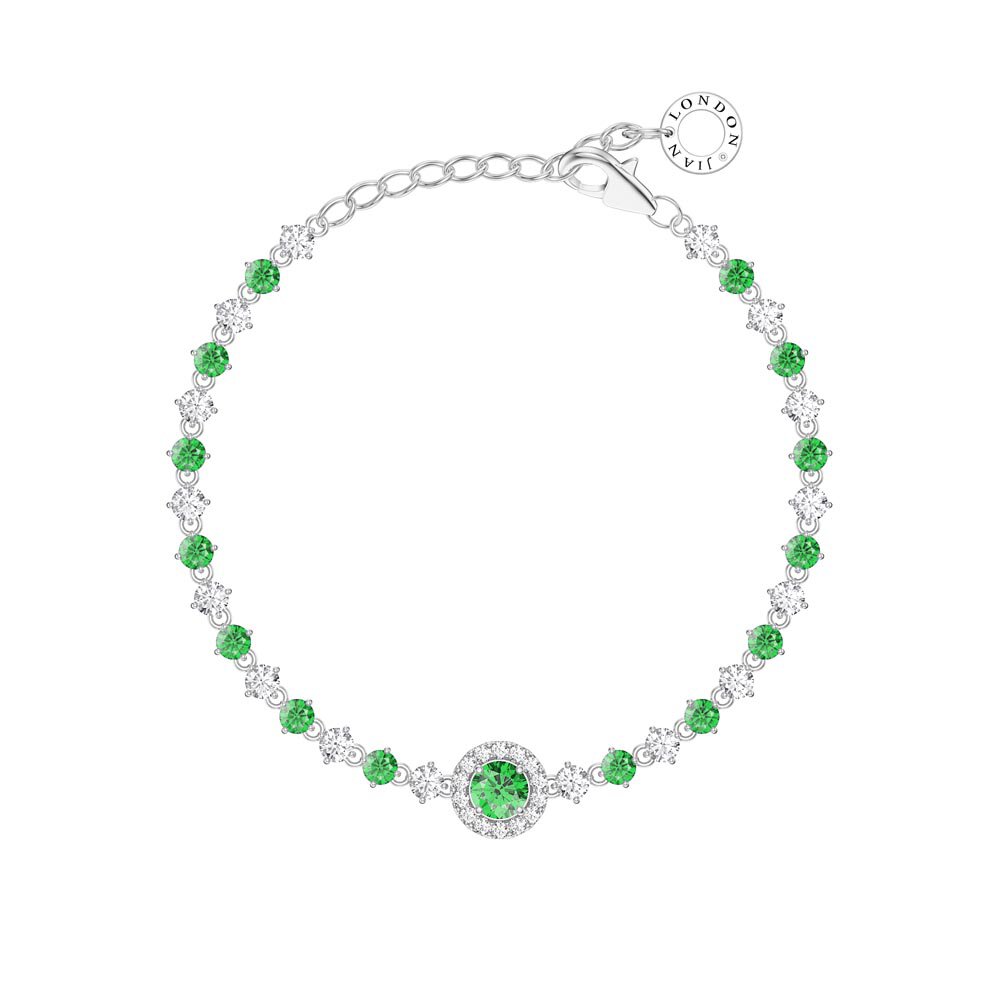 Fusion Emerald Moissanite Halo 18ct White Gold Tennis Bracelet