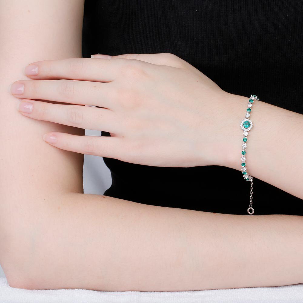 Fusion Emerald Moissanite Halo 18ct White Gold Tennis Bracelet #2