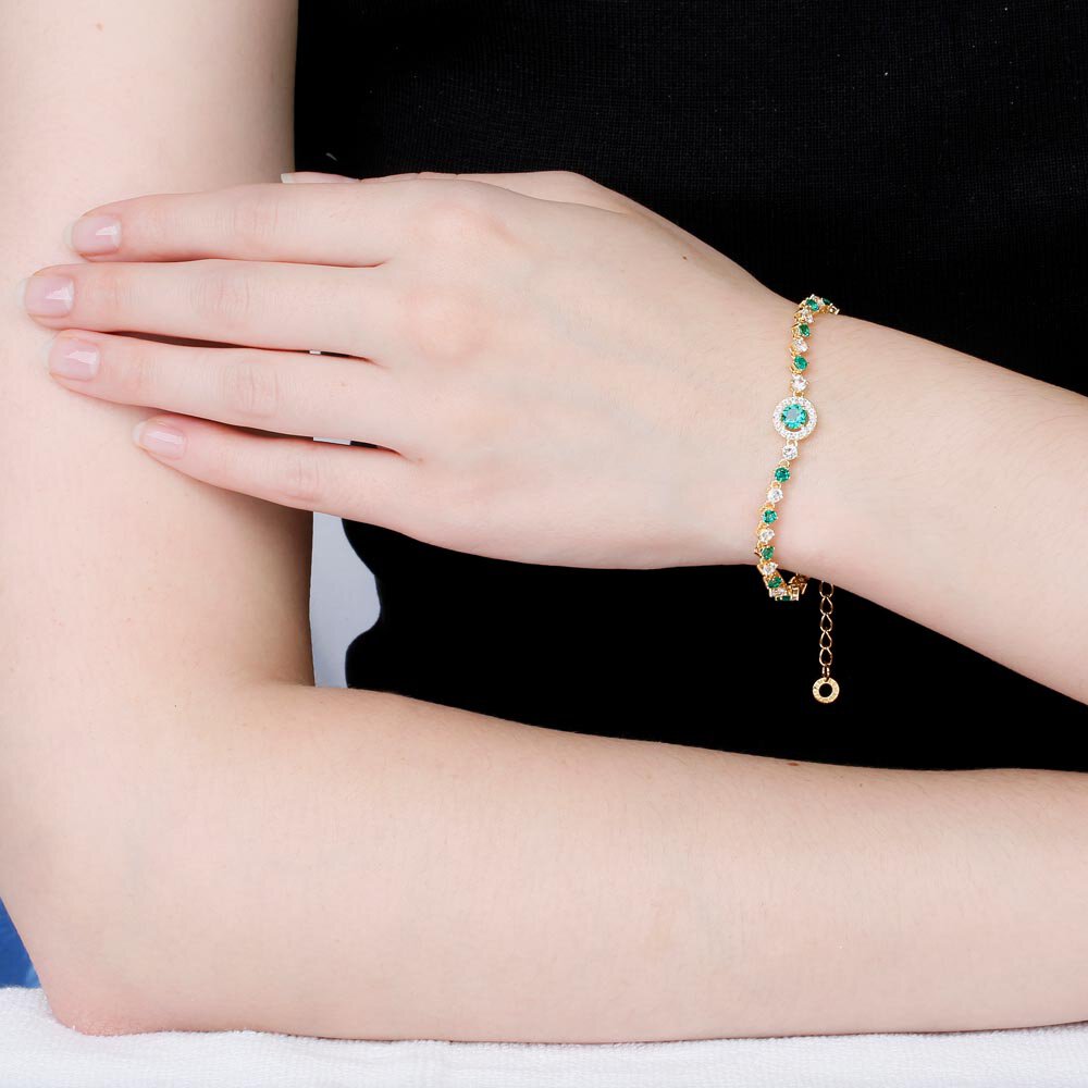 Fusion Emerald Lab Diamond Halo 9ct Yellow Gold Tennis Bracelet #2
