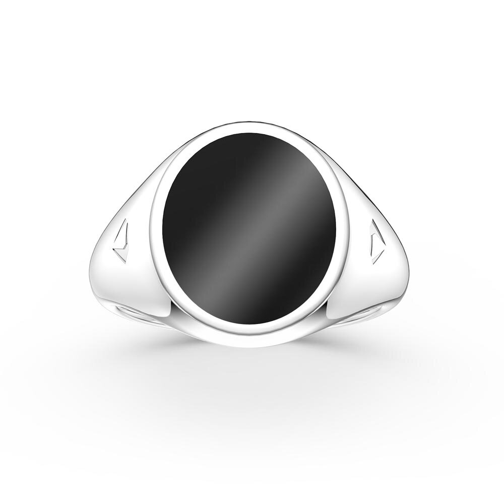 Onyx Oval Platinum plated Silver Signet Ring