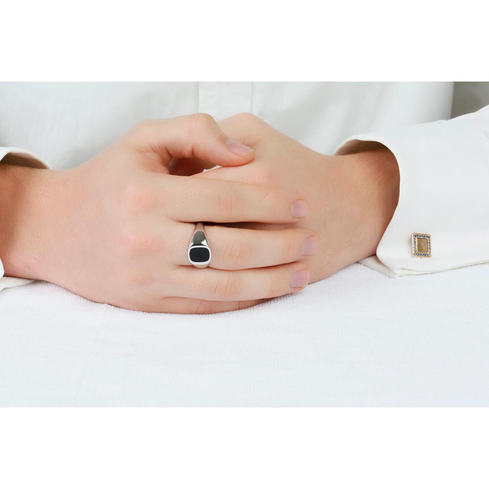 Cushion Onyx Platinum plated Silver Signet Ring #2