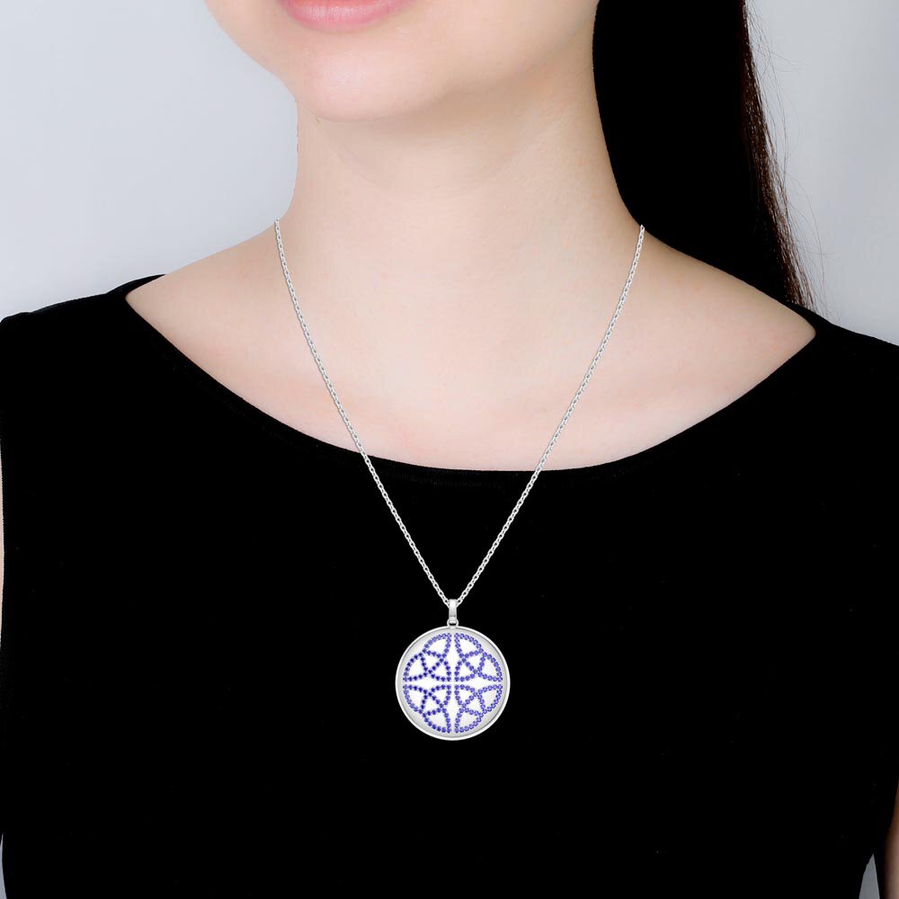 Charisma Sapphire Celtic Knot Platinum plated Silver Large Round Locket #2