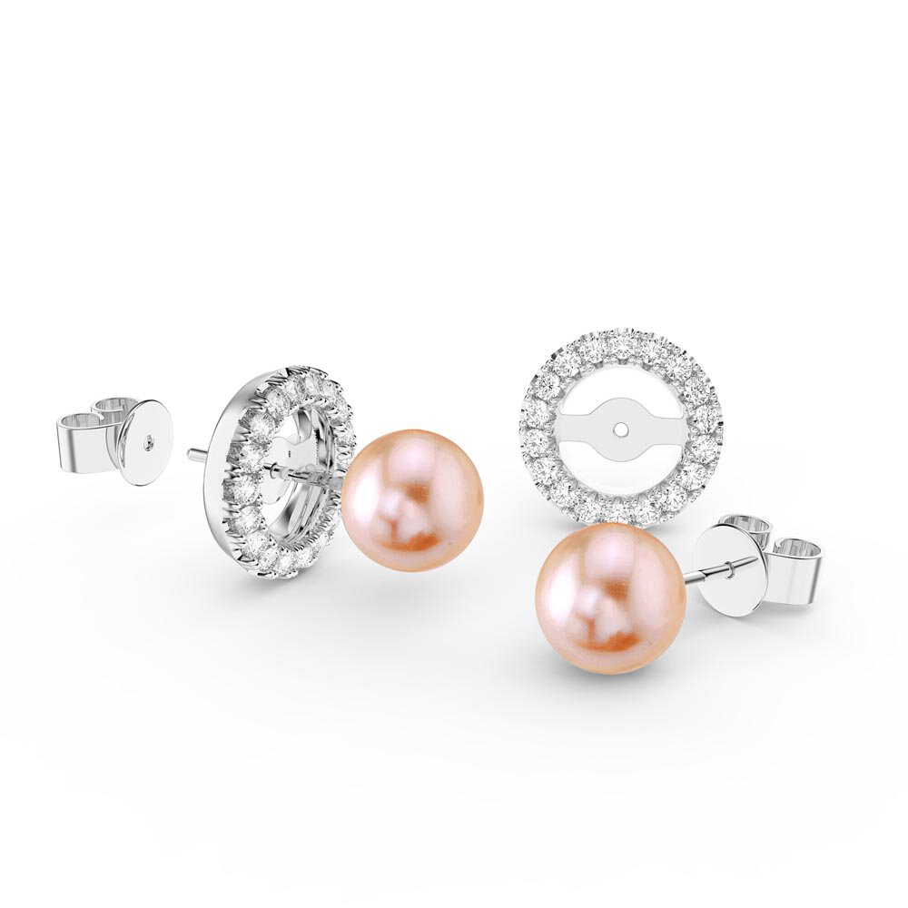 Venus Pink Pearl Platinum Plated Silver Stud Earrings Halo Jacket Set