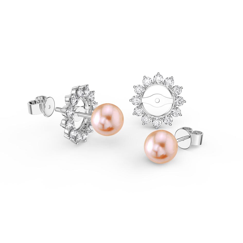 Venus Pink Pearl Platinum Plated Silver Stud Earrings Starburst Halo Jacket Set
