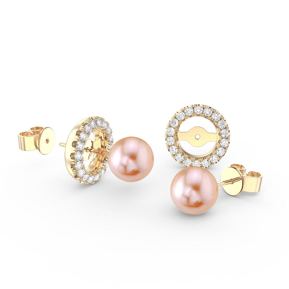 Venus Pink Pearl 18ct Gold Vermeil Stud Earrings Halo Jacket Set