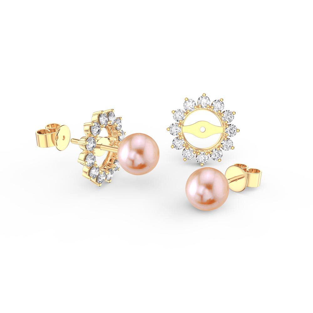 Venus Pink Pearl 18ct Gold Vermeil Stud Earrings Starburst Halo Jacket Set