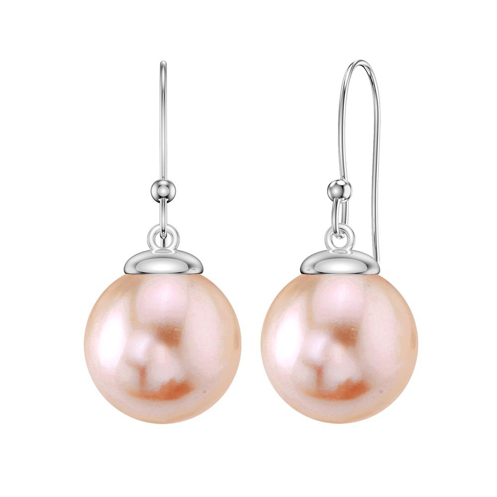 Venus Pink Pearl Platinum Plated Silver Drop Earrings 7.0 to 7.5mm