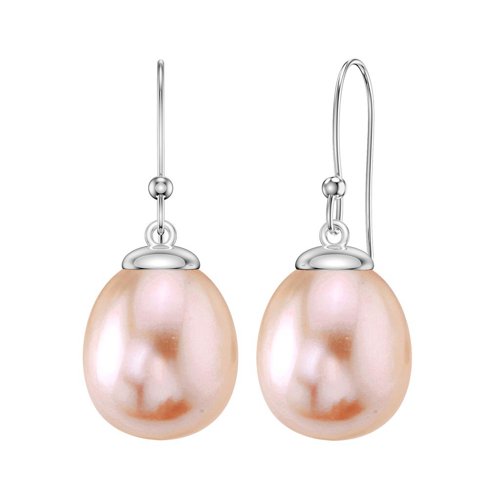Venus Pink Pearl Platinum Plated Silver Drop Earrings