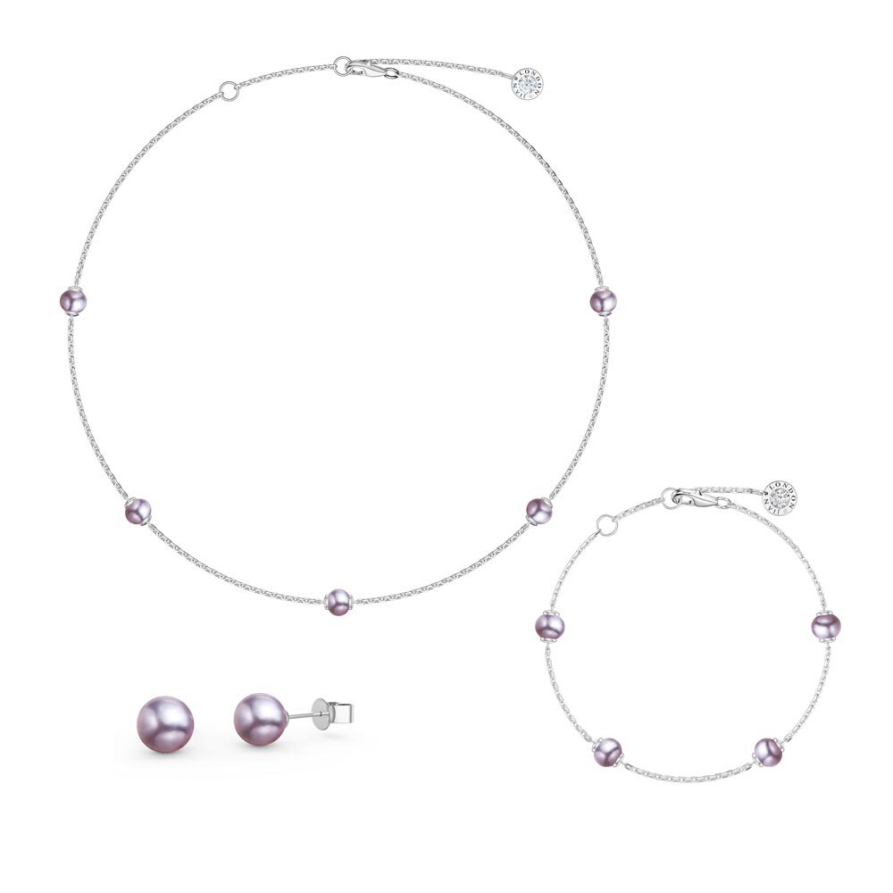 Lilac Pearl By the Yard Platinum plated Silver Jewellery Set