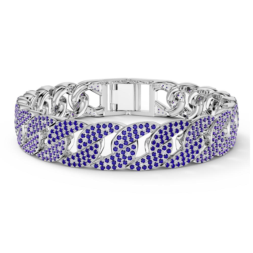 Infinity Sapphire Platinum plated Silver Pave Link Bracelet