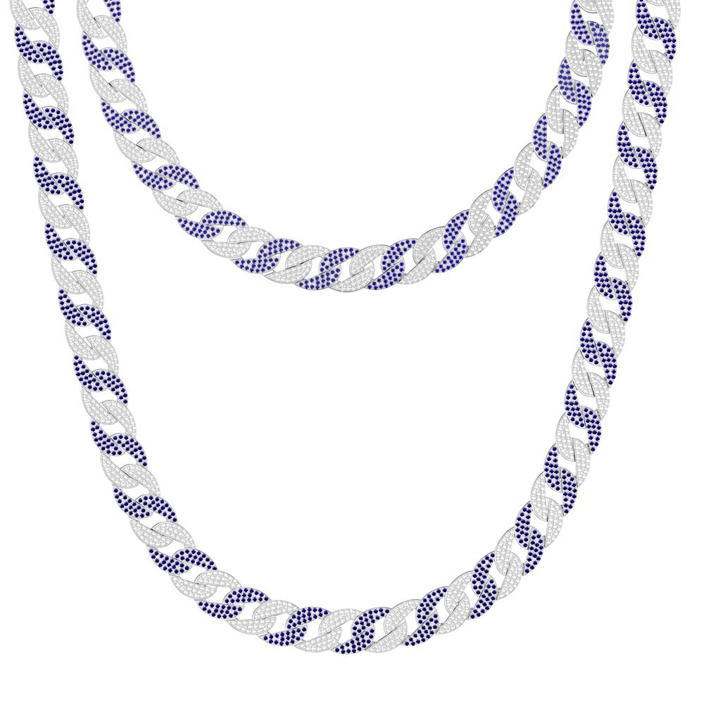 Infinity Blue and White Sapphire Platinum plated Silver Pave Link Choker Necklace #3