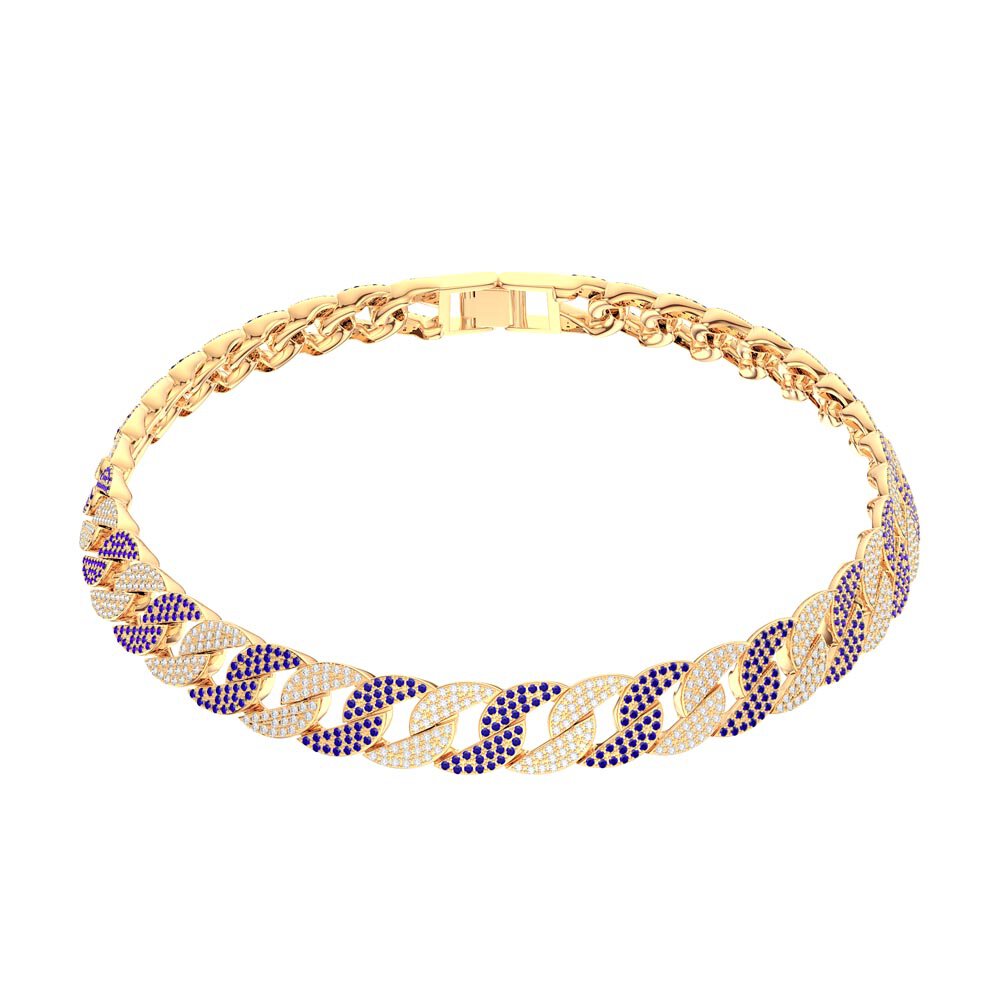 Infinity Blue and White Sapphire 18ct Gold Vermeil Pave Link Choker Necklace
