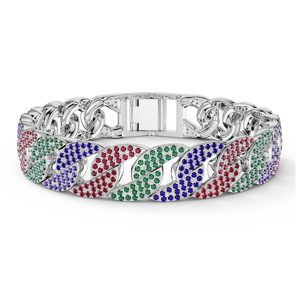 Infinity Rainbow Platinum plated Silver Pave Link Bracelet
