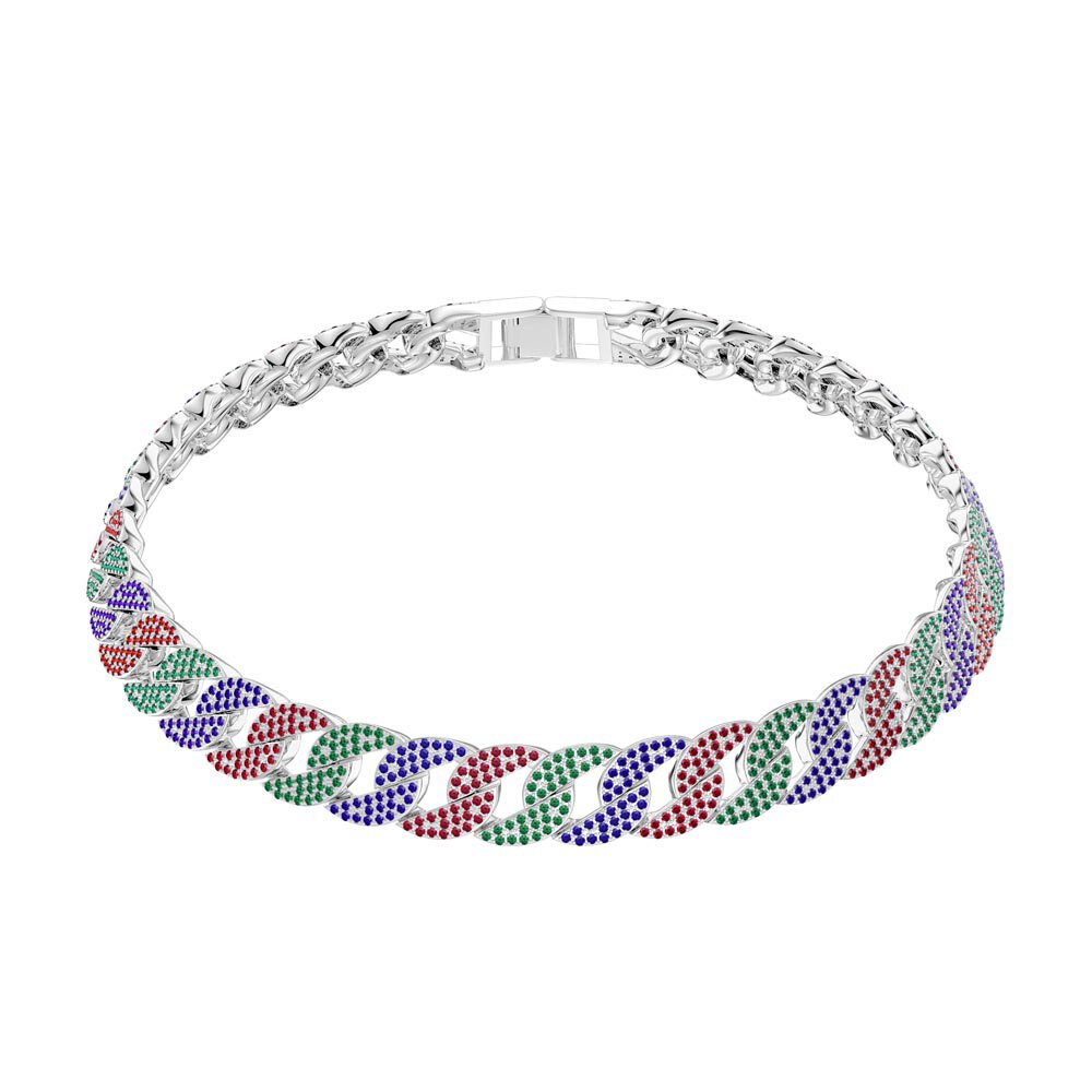 Infinity Rainbow Platinum plated Silver Pave Link Choker Necklace