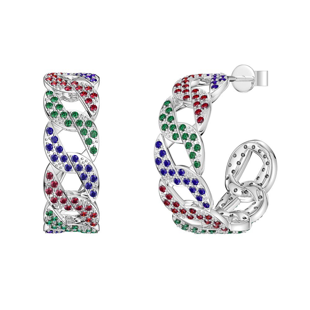 Infinity Rainbow Platinum plated Silver Pave Link Hoop Earrings