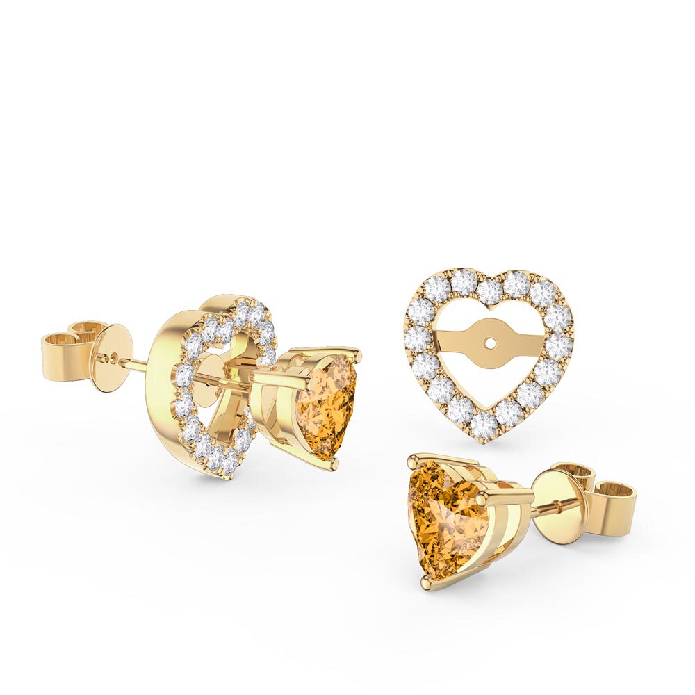 Charisma Citrine Heart and White Sapphire 18ct Gold Vermeil Stud Earrings Halo Jacket Set
