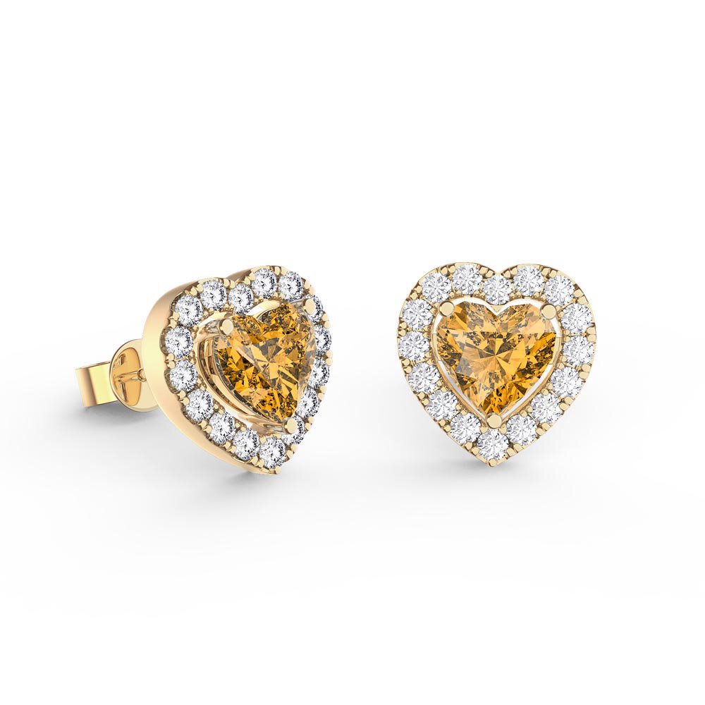 Charisma Citrine Heart and White Sapphire 18ct Gold Vermeil Stud Earrings Halo Jacket Set #2