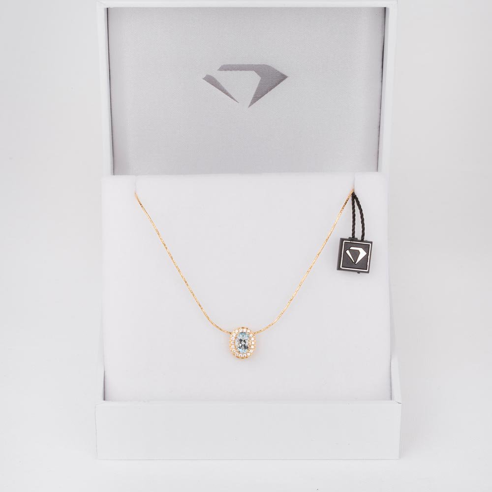 Eternity Aquamarine 18ct Gold Vermeil Halo Oval Pendant #3