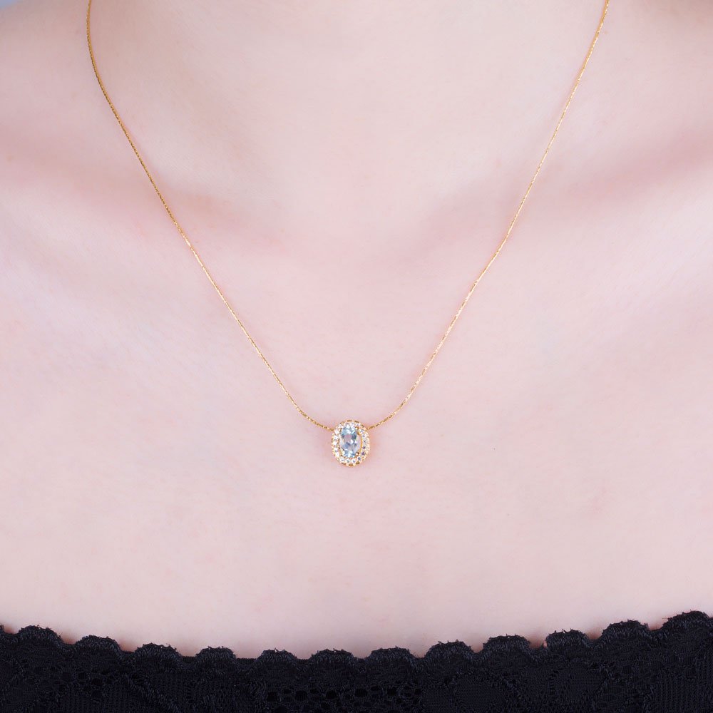 Eternity Aquamarine 18ct Gold Vermeil Halo Oval Pendant #2