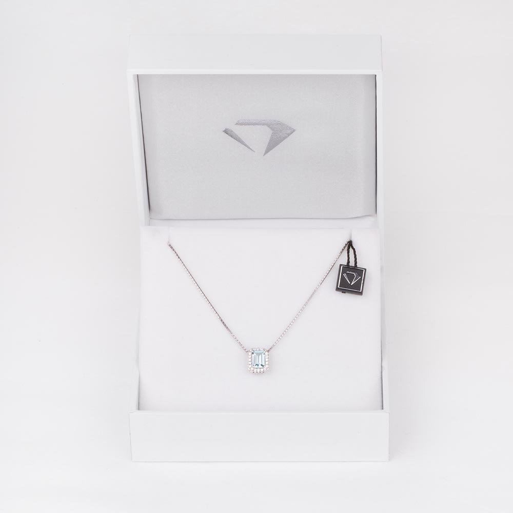 Princess Aquamarine and Diamond 18ct White Gold Rectangle Pendant #3