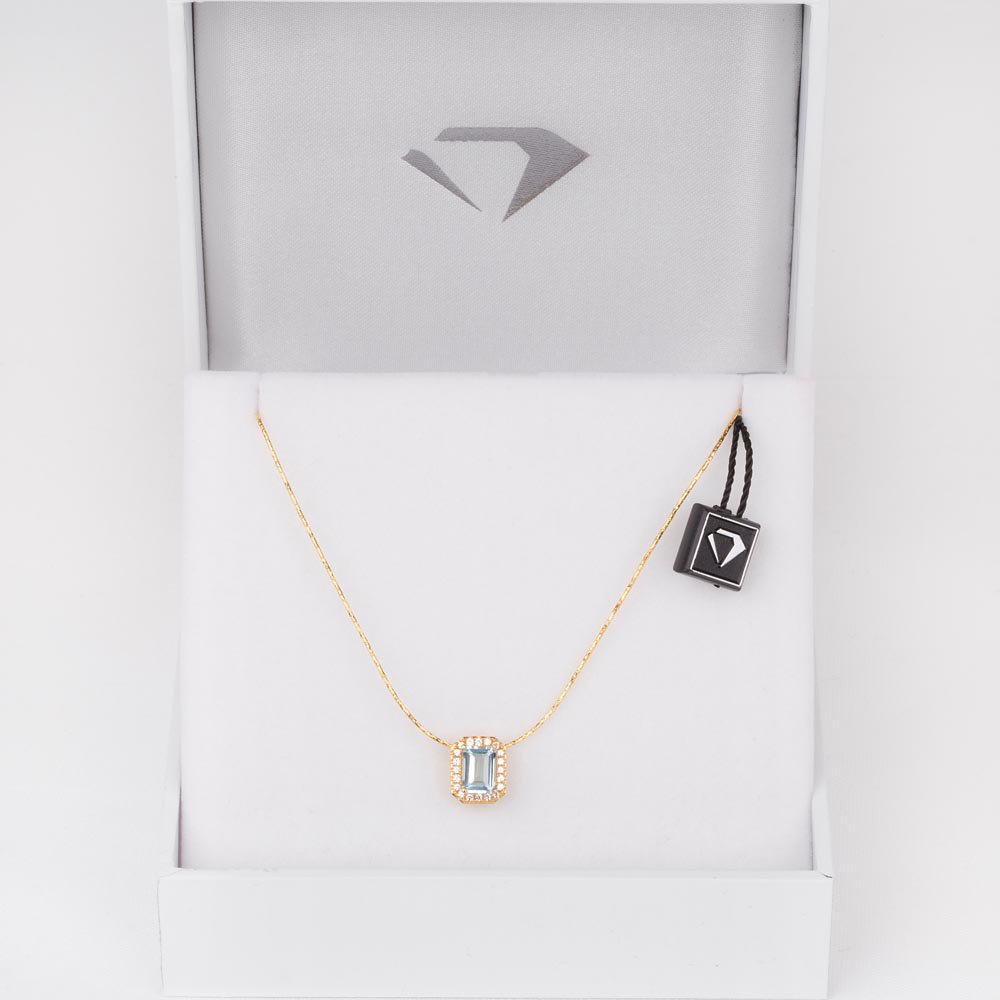 Princess Aquamarine and Diamond 18ct Yellow Gold  Rectangle Pendant #2