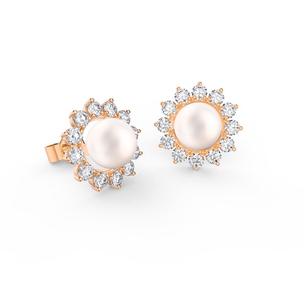 Fusion Pearl 18ct Rose Gold Vermeil Stud Starburst Earrings Halo Jacket Set #2