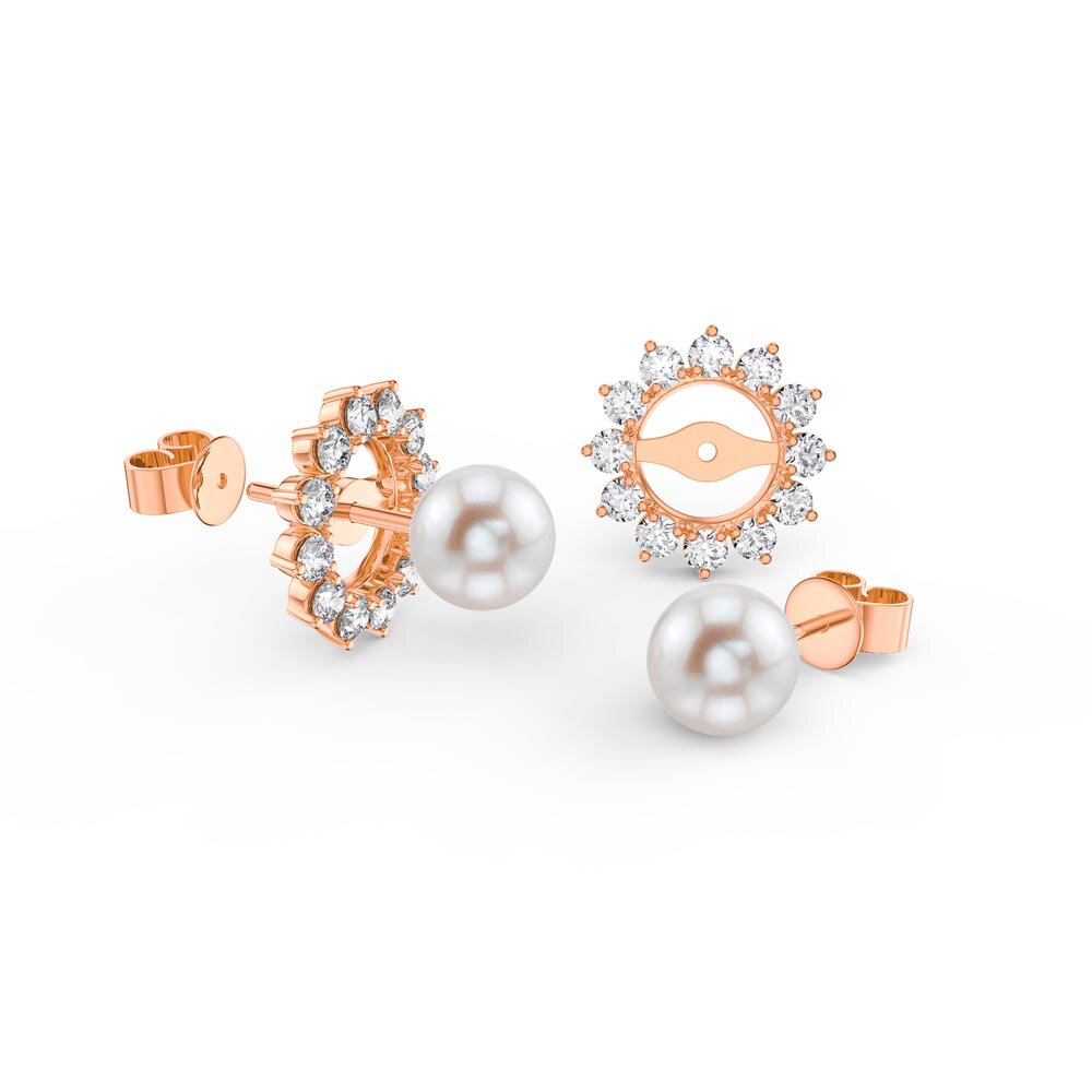 Fusion Pearl 18ct Rose Gold Vermeil Stud Starburst Earrings Halo Jacket Set
