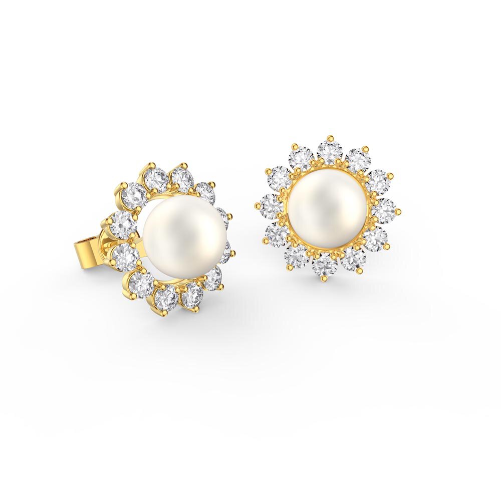 Fusion Akoya Pearl 18ct Yellow Gold Stud Diamond Starburst Earrings Halo Jacket Set #2