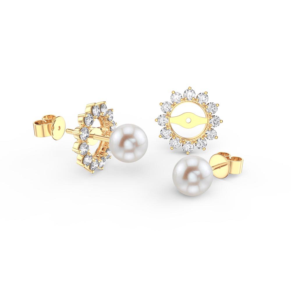 Fusion Akoya Pearl 18ct Yellow Gold Stud Diamond Starburst Earrings Halo Jacket Set