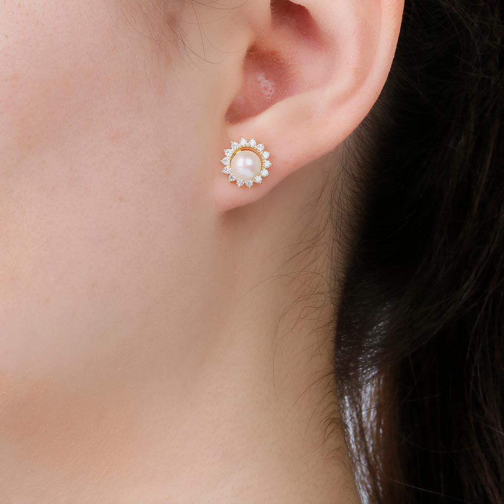 Fusion Pearl 18ct Rose Gold Vermeil Stud Starburst Earrings Halo Jacket Set #5