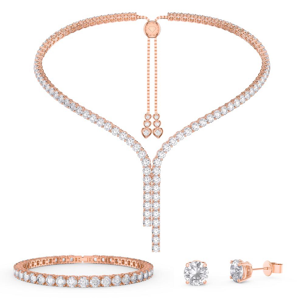 Eternity Asymmetric Drop Moissanite 18ct Rose Gold Vermeil Jewellery Set