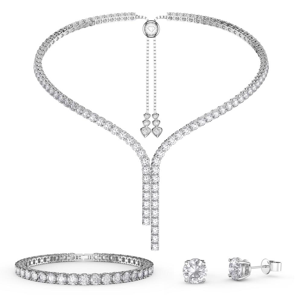 Eternity Asymmetric Drop Moissanite Platinum plated Silver Jewellery Set