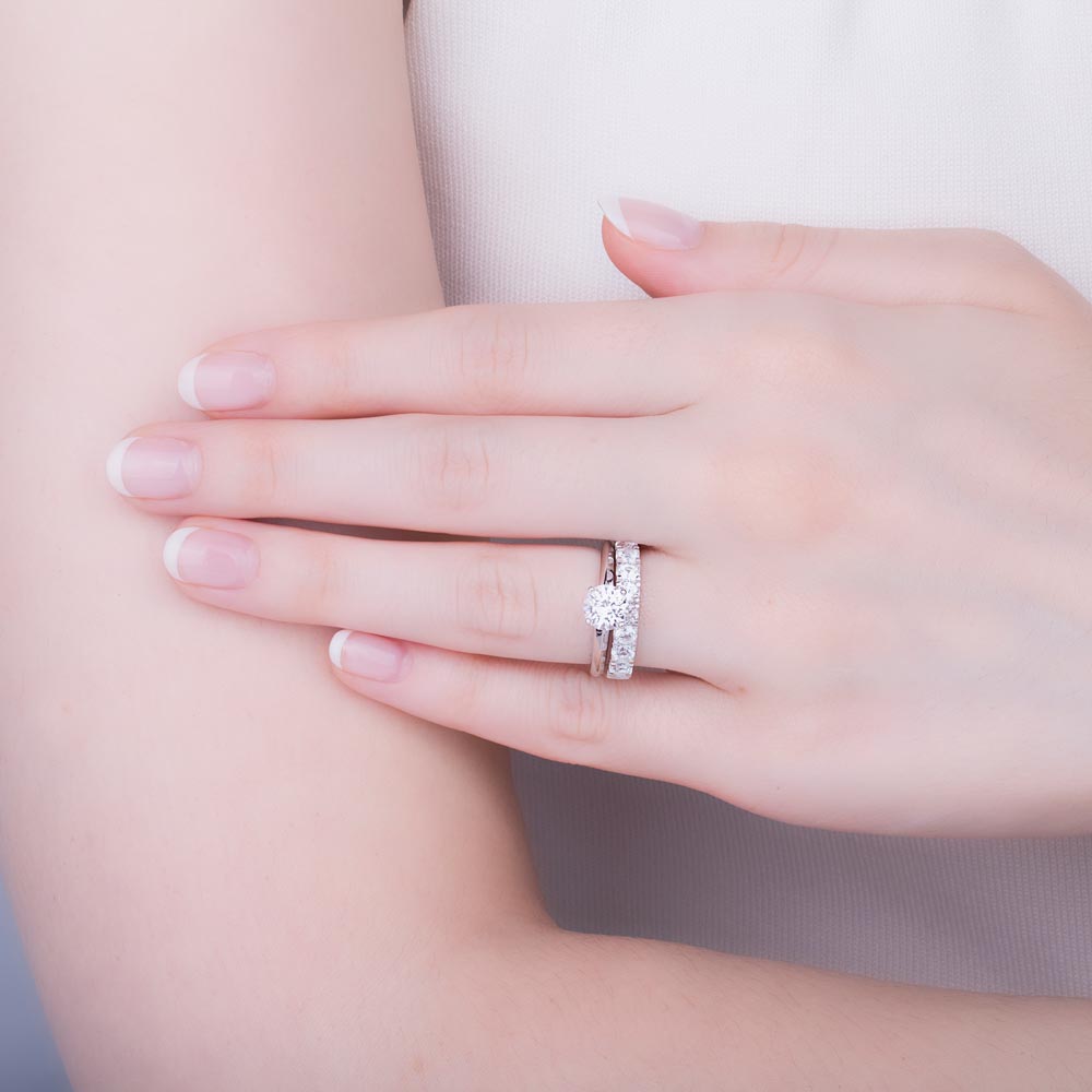 1ct G SI1 Diamond Platinum Half Eternity Ring 3mm Band #3