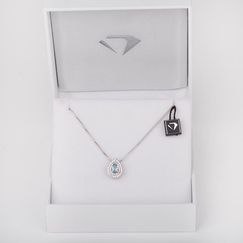 Fusion Aquamarine Halo Platinum plated Silver Pear Pendant #5