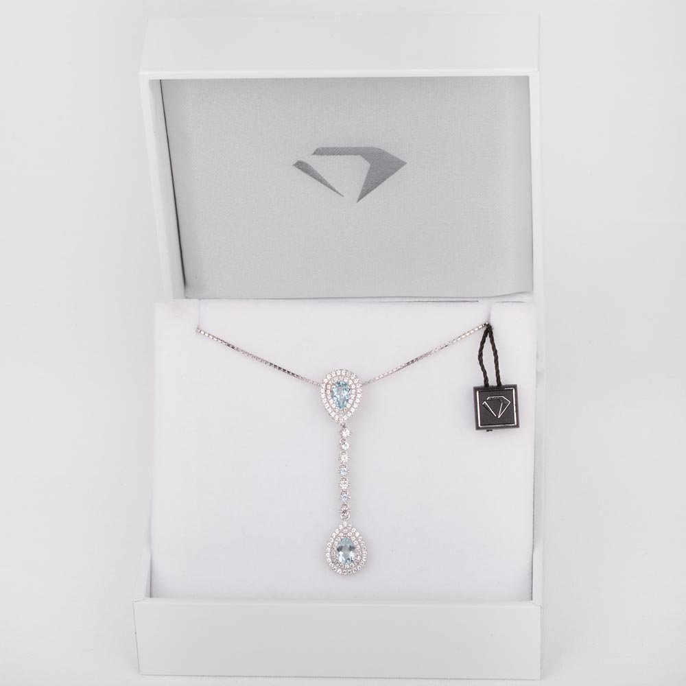 Fusion Aquamarine Halo Platinum plated Silver Pear Pendant #7