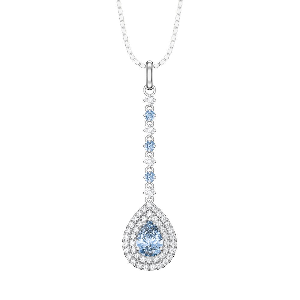 Fusion Aquamarine Halo Platinum plated Silver Drop Pear Pendant