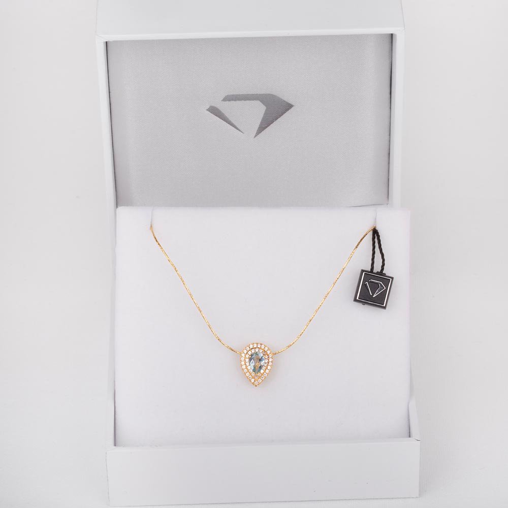 Fusion Aquamarine Halo 18ct Gold Vermeil Pear Pendant #5